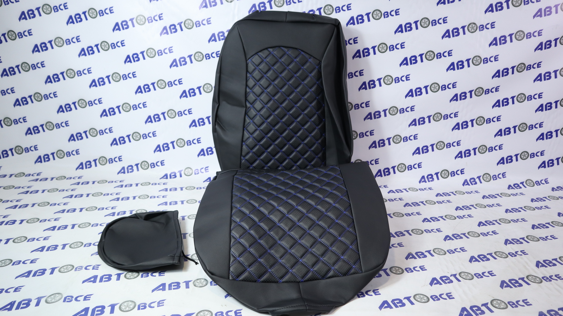 Чехлы сидений ВАЗ-2173,2111,2112 HB-универсал РОМБ Экокожа черный-синяя нить
